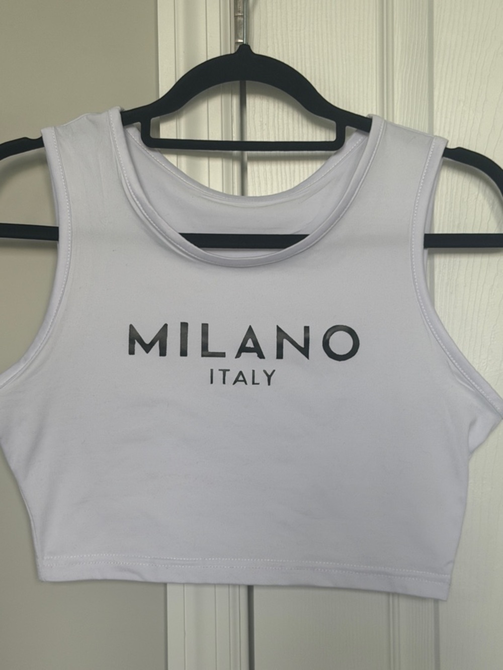 Milano Italy White Crop Tank Top Women’s Medium Y2K Minimalist Graphic Aesthetic - Picture 2 of 9